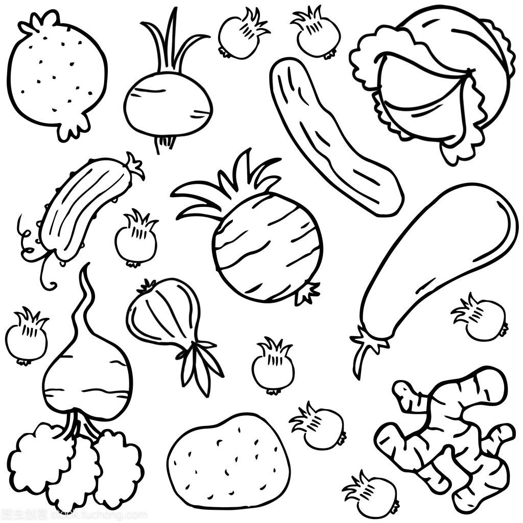 涂鴉的蔬菜樣式集合